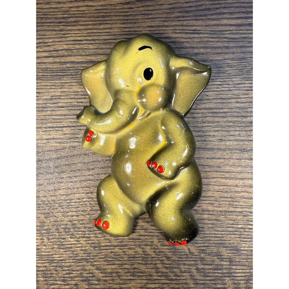 Vintage Chalkware Elephant‎ Wall Decor Set: Mid-Century Nursery Art